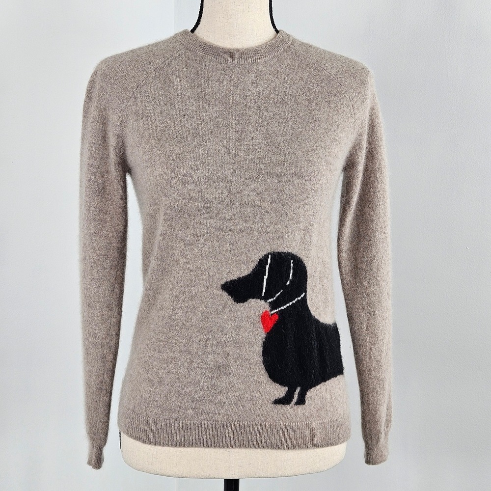 Philosophy Cashmere Sweater Womens Small Taupe Dachshund Dog Heart Tag